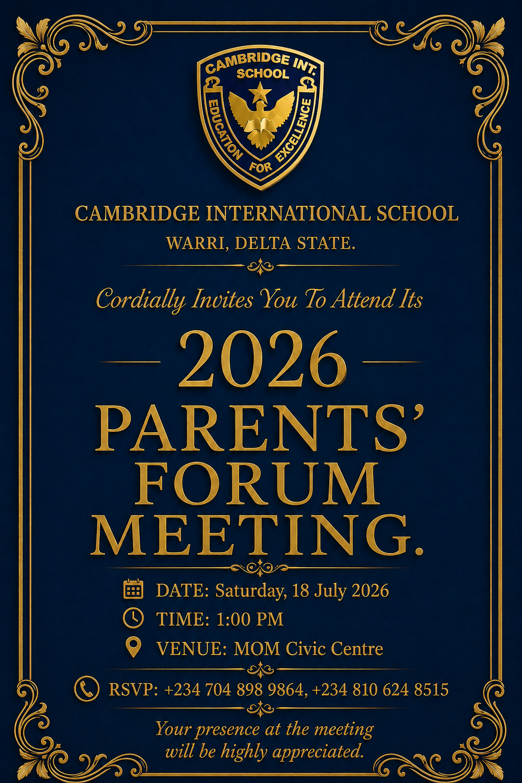 Parents' Forum Meeting Scheduled for Saturday, 18th July, 2026